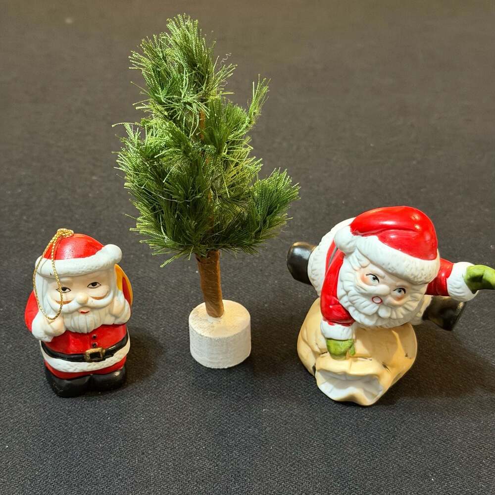 Vintage Ceramic Santa Claus Christmas Ornament and ArtMark Figurine